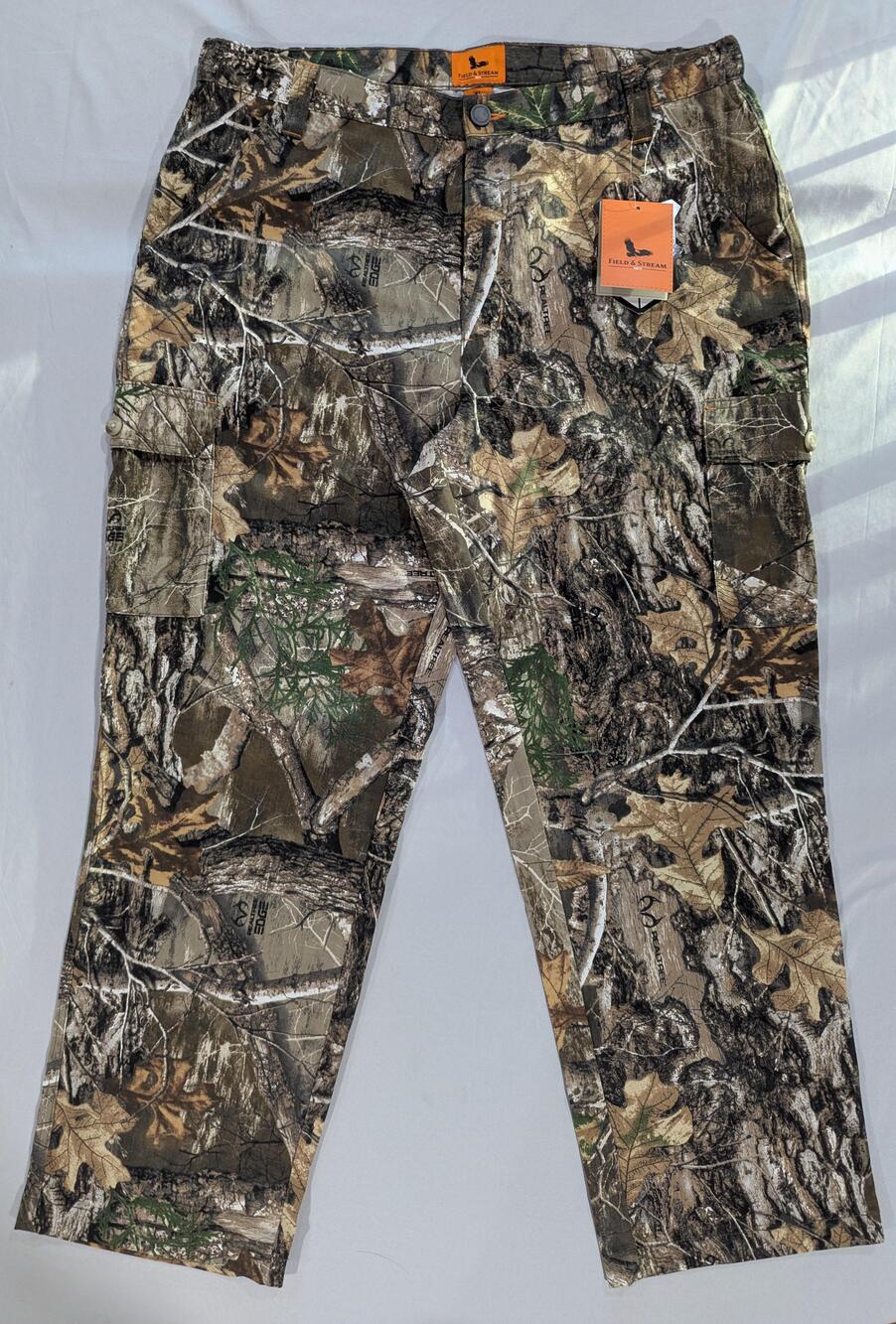 Field & Stream Pants Mens XL Brown Camo Hunting Elastic Waist Cargo Pockets